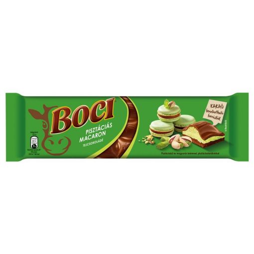 Boci ciocolată cu lapte cu aromă de macaron și fistic - 240g