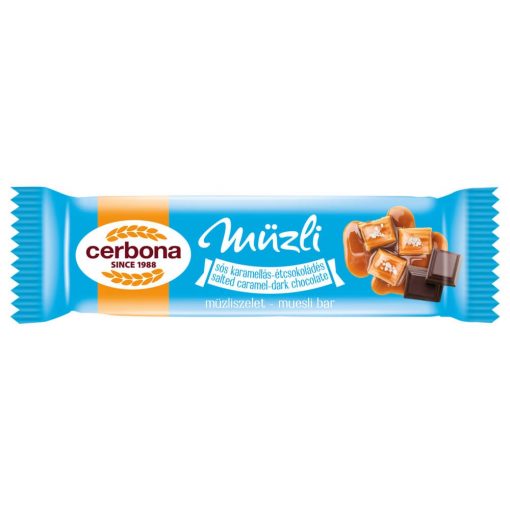 Cerbona Salty-caramel-ciocolata neagră baton musli, cu talpă din glazură cu cacao, 20 g