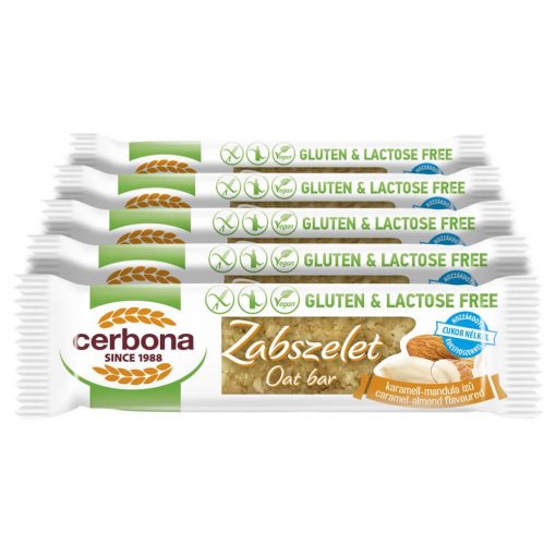 Baton ovăz cu caramel și migdale Cerbona, fără gluten, fără lactoză, cu îndulcitori - 5 x 40 g / Pachet de gustări