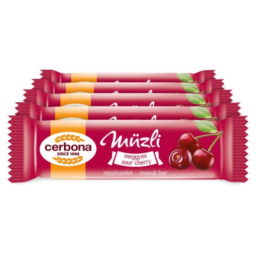 Baton musli cu vișine Cerbona - 5 x 20 g / Pachet de gustări