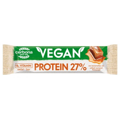 Baton proteic vegan cu aromă de caramel sărat, cu glazură de cacao, Cerbona, fără gluten, cu îndulcitori - 40 g