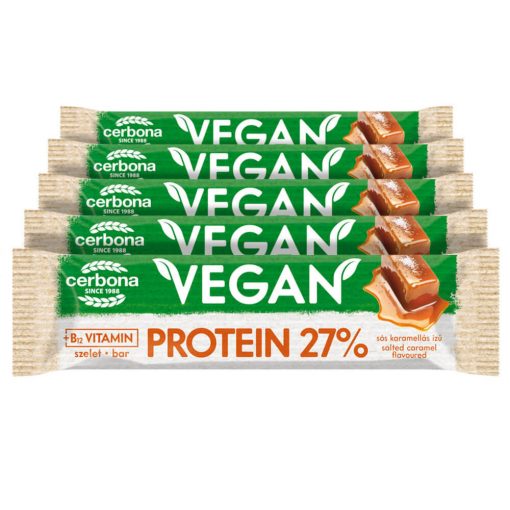 Baton proteic vegan cu aromă de caramel sărat, cu glazură de cacao, Cerbona, fără gluten, cu îndulcitori - 5 x 40 g / Pachet de gustări