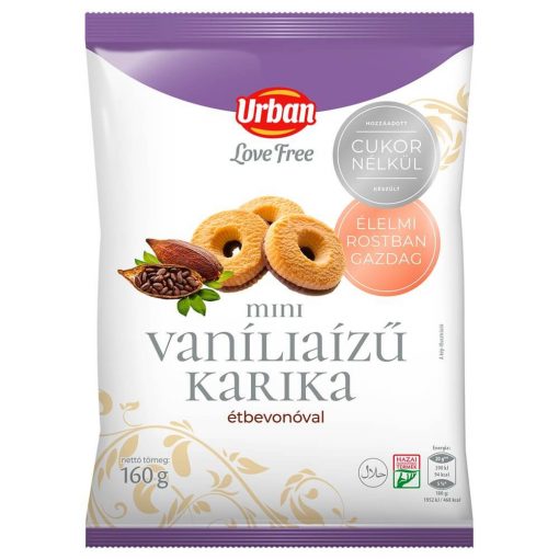 Urban Love Free, Biscuiți de vanilie, cu glazură de ciocolată, fără adaos de zahăr, 160g