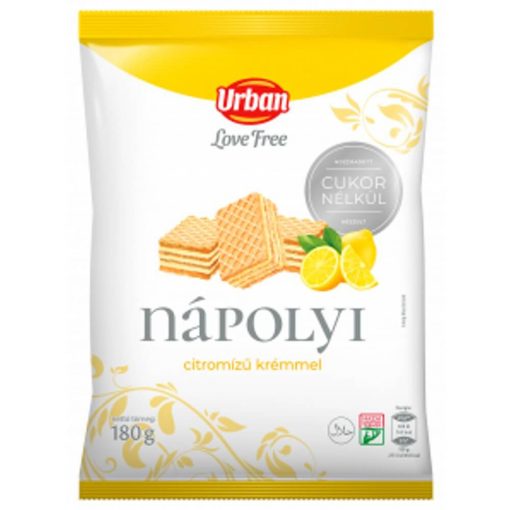 URBAN Love Free, Napolitane cu aromă de lămâie, fără adaos de zahăr, 180g