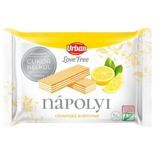 URBAN Love Free, Napolitane cu aromă de lămâie, fără adaos de zahăr, 65 g